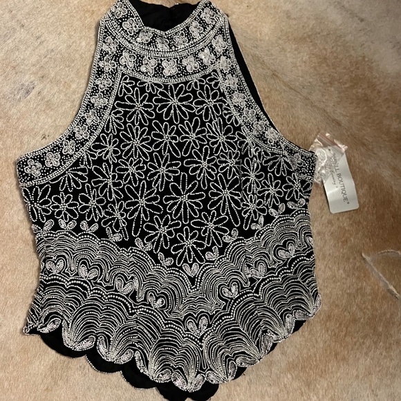 Vintage 90s Beaded Embellished Silk Sleeveless Halter Evening Top NWT - Picture 2 of 13